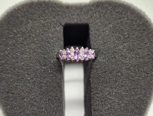 Sterling Silver Amethyst Crystal & Rhinestone Ring - Picture 1 of 7