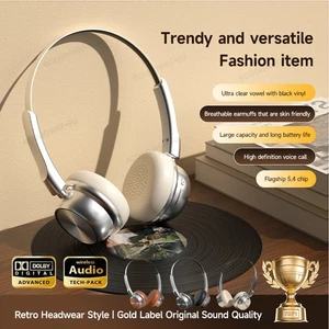 Retro Bluetooth Headphones Over Ear Wireless Earphones with Microphone Headset - Picture 1 of 23