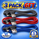 3 PACK 6FT 90 Degree Angle Type C USB-A Fast Charger Cable Quick Charging Cord L
