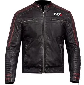 Commander Shepard N7 Mass Effect 3 Gaming Black Cosplay Real Leather Jacket - Picture 1 of 6