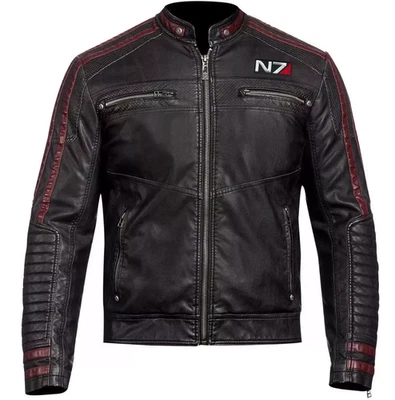 Commander Shepard N7 Mass Effect 3 Gaming Black Cosplay Real Leather Jacket - Image 1 of 4