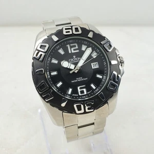 CROTON AQUAMATIC CA301192 JAPAN MOV'T QUARTZ WR 100M BLACK MEN'S WATCH - Picture 1 of 10