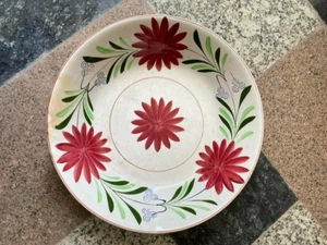 OLD VINTAGE HAND PAINTED FLORAL DESIGN STONEWARE PORCELAIN BIG PLATE BOWL, JAPAN - Picture 1 of 12