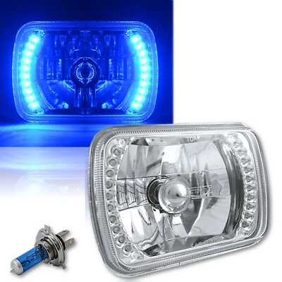 7X6 Blue LED Halo Halogen Crystal Headlight Headlamp Angel Eye H4 Light Bulb - Image 1 of 4