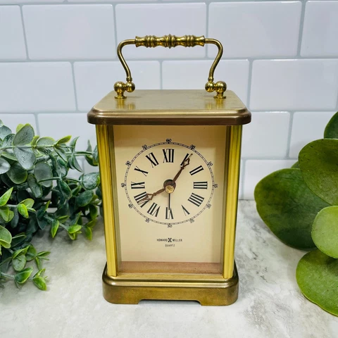Vintage 90s Howard Miller Carriage Gold Alarm Desk Clock Germany NOT WORKING Cover