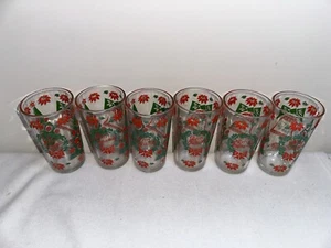 Vintage Hazel Atlas Frohe Weihnachten Happy New Year Glas Becher 10 Unzen 6er Set - Bild 1 von 3