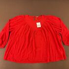 Knox Rose Women's Size 2X Red Long Balloon Sleeve Pullover Peasant Blouse Nwt