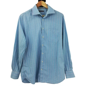 Peter Millar Blue Plaid Button Front Shirt Size L Collar Casual Check White - Picture 1 of 11