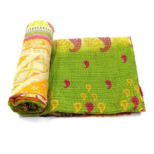 Vintage Quilt Indian Organic Cotton Bedspread Home Decor Blanket Throw - Picture 1 of 6