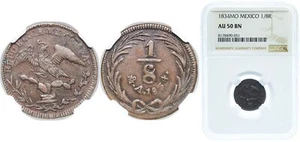 Mexico 1834 Mo ⅛ Real Copper NGC AU 50 - Picture 1 of 1