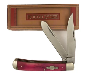Rough Ryder Trapper Knife Smooth Fuchsia Pink Purple BONE Handles + Box 9825-T - Picture 1 of 6