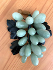 Vintage Mid Century Green Jade  Stone Marble 20 Grape Fruit Cluster w Leaves 7"