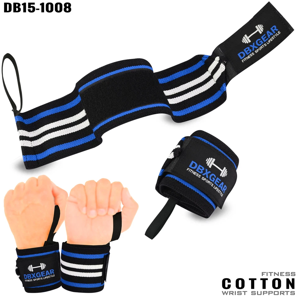 Envolturas de gimnasio de levantamiento de pesas de algodón soporte de muñeca vendaje entrenamiento elástico - PAR Foto 1 de 1