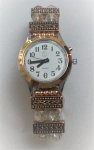 Elegance Collection-Ladies Talking Wrist Watch Gold Tone with Deluxe Beaded Band - Picture 1 of 2