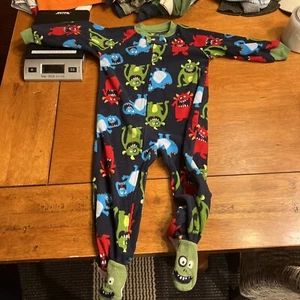 Carter’s 18 Months Zip Up One Piece Full Body W/ Monsters Footies Blue - Picture 1 of 7