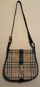 Burberry Haymarket Nova Check Black Aero Zipper Leather Strap Crossbody Vintage - Picture 1 of 12