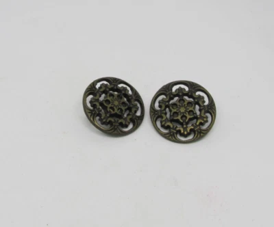 Vintage Embossed Metal Buttons 3/4" Pair Star Flower Scrollwork - Image 1 of 4