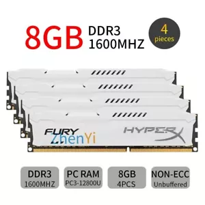 Kingston HyperX FURY 32GB 4x8GB DDR3 1600MHz PC3-12800U Desktop PC Memory RAM BT - Picture 1 of 8