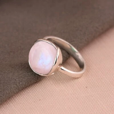 Lotus Design Sterling Silver Stackable Ring With Moonstone For Engagement - Image 1 of 4