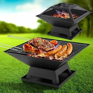 SQUARE FIRE PIT BBQ GRILL OUTDOOR GARDEN FIREPIT BRAZIER STOVE PATIO HEATER NEW - Picture 1 of 5