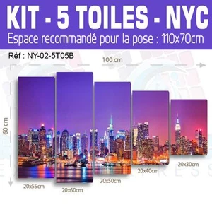 100x60cm- Kit 5 DIPINTI STAMPATO QUADRO TESSUTO DECORAZIONE NEW YORK-NY-02 - Foto 1 di 7