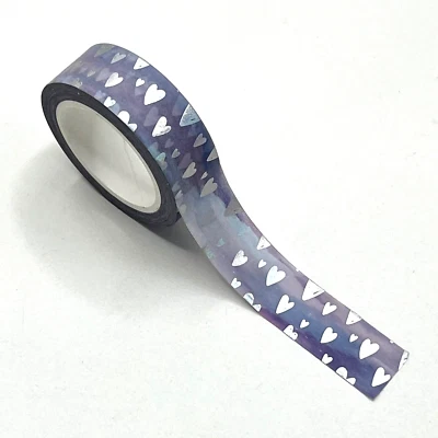 Silver Foil Heart Washi Tape Valentines Scrapbooking Journals Planners Card - Image 1 of 3