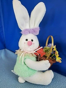 EASTER: Easter Bunny holding Basket of Flowers 9" Stuffed Animal/Decoration NEW - Picture 1 of 12