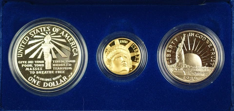 1986 US Mint Liberty Commemorative 3 Coin Silver & Gold Proof Set as Issued DGH Cover