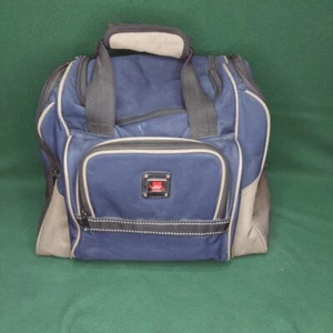 Bowlingkugel blau auf braun Canvas Tasche 3 Taschen mit Tragegriffen Kunststoffgestell - Bild 1 von 12