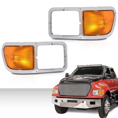 Pair Fit For Ford F650 F750 2000-2015 Right & Left Headlights Bezel Corner - Image 1 of 4