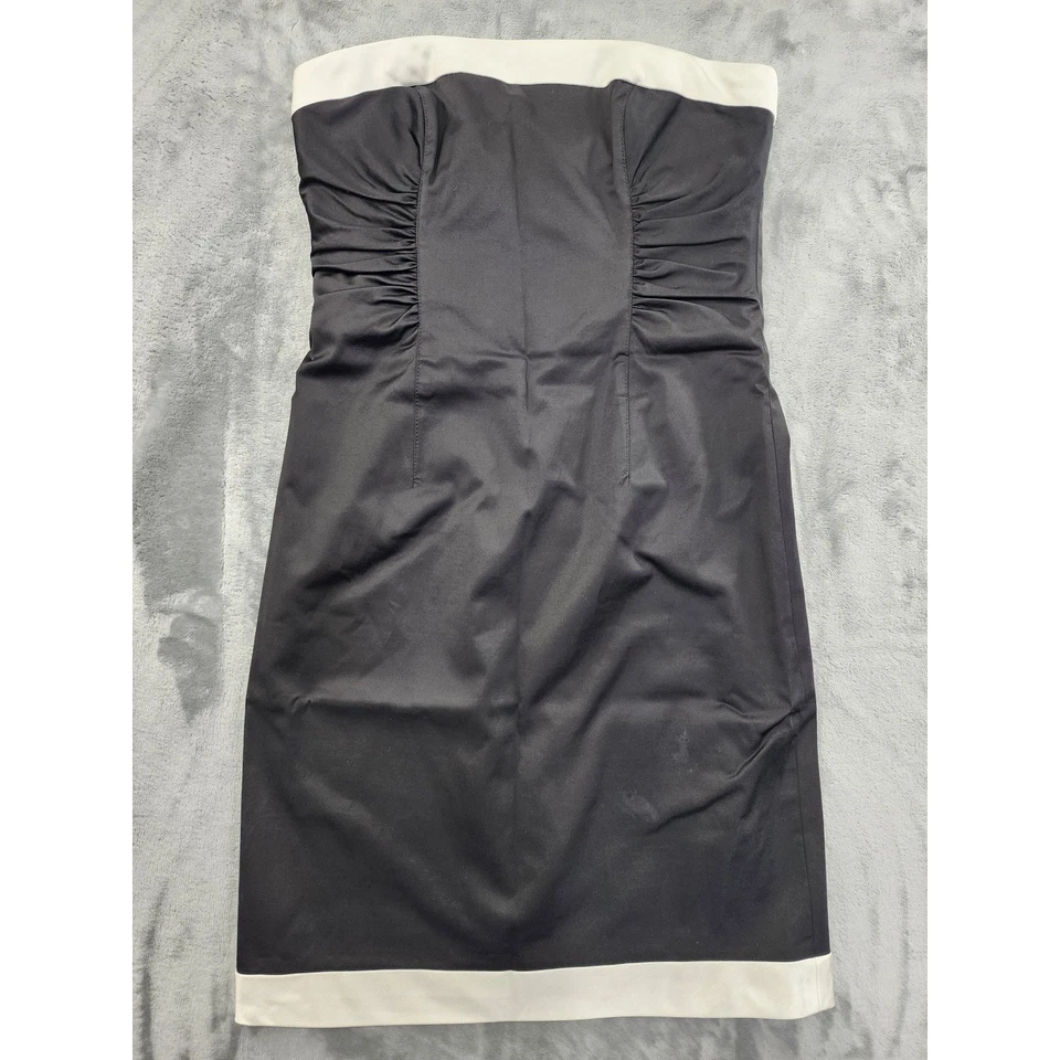 NUEVO Mini Vestido Vaina Kay Unger Borde En Contraste Sin Tirantes Talla 10 Negro Blanco  Foto 1 de 4