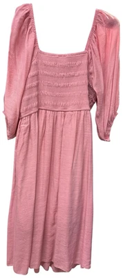 JLee Cottagecore Midi Dress 2X Puff Sleeve Smocked Bodice Boho Pink Romantic - Image 1 of 4