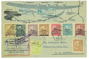 P4643 - COLONIAS PORTUGUESAS DE MACAO, 1er vuelo a estados unidos, müller nr, 10 28.4.1937 - Imagen 1 de 2