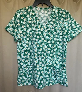 Divine Stretch Scrub Top JDM Uniform Floral on Green Women’s Med V-Neck Pocket - Picture 1 of 4