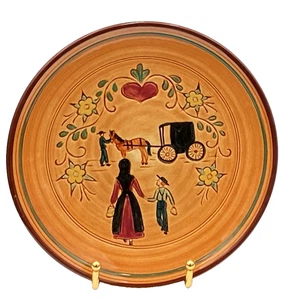 Vintage Pennsbury Pottery Amish Woman and Child Plate, Horse & Buggy, 8" - Picture 1 of 6