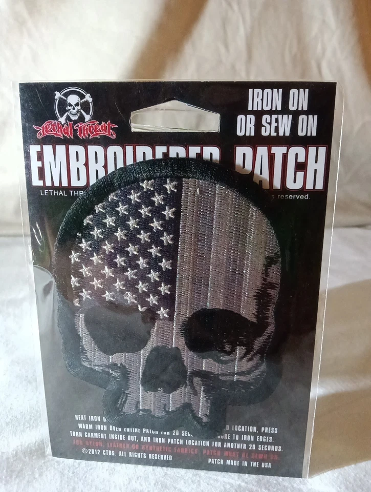NOVO ADESIVO BORDADO CAVEIRA TÁTICA CINZA EUA AMEAÇA LETAL 5"x5.5" MN32070 - Imagem 1 de 3