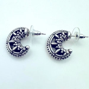 Boho Filigree Silver tone Hoop Earrings Bohemian Casual Jewelry Chunky - Picture 1 of 7