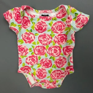 Mud Pie Bodysuit Baby Girl 0-6M Blue Pink Floral Print Cotton One Piece - Picture 1 of 4