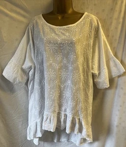 Obsession Italy Cotton Mix White Broderie Anglaise XL Blouse High Low Summer Top - Picture 1 of 18