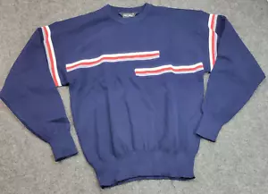 Maglione lana uomo profilo vintage blu navy medio colorblock righe retrò outdoor - Foto 1 di 8