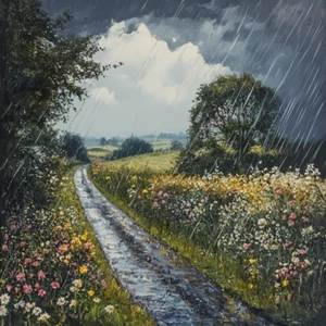 Rainy Country Lane Oil Painting Art Luxury Canvas Wall Picture Print Colourful - Picture 1 of 1