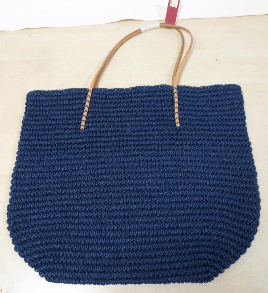 Bolso de Mano Merona Target Cuero Paja Playa Cartera Azul Marino Papel Natural/Cuero Foto 1 de 4