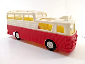 MAK'S Toys Tour Bus Tudor 10" Plastic Vintage 1960s Toy Red White Hong Kong - Picture 1 of 12