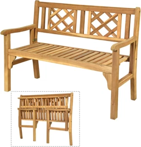 Outdoor Bench, Patio Wooden Bench, 4 Ft Foldable Acacia Wood Garden Bench, outsi - Picture 1 of 9