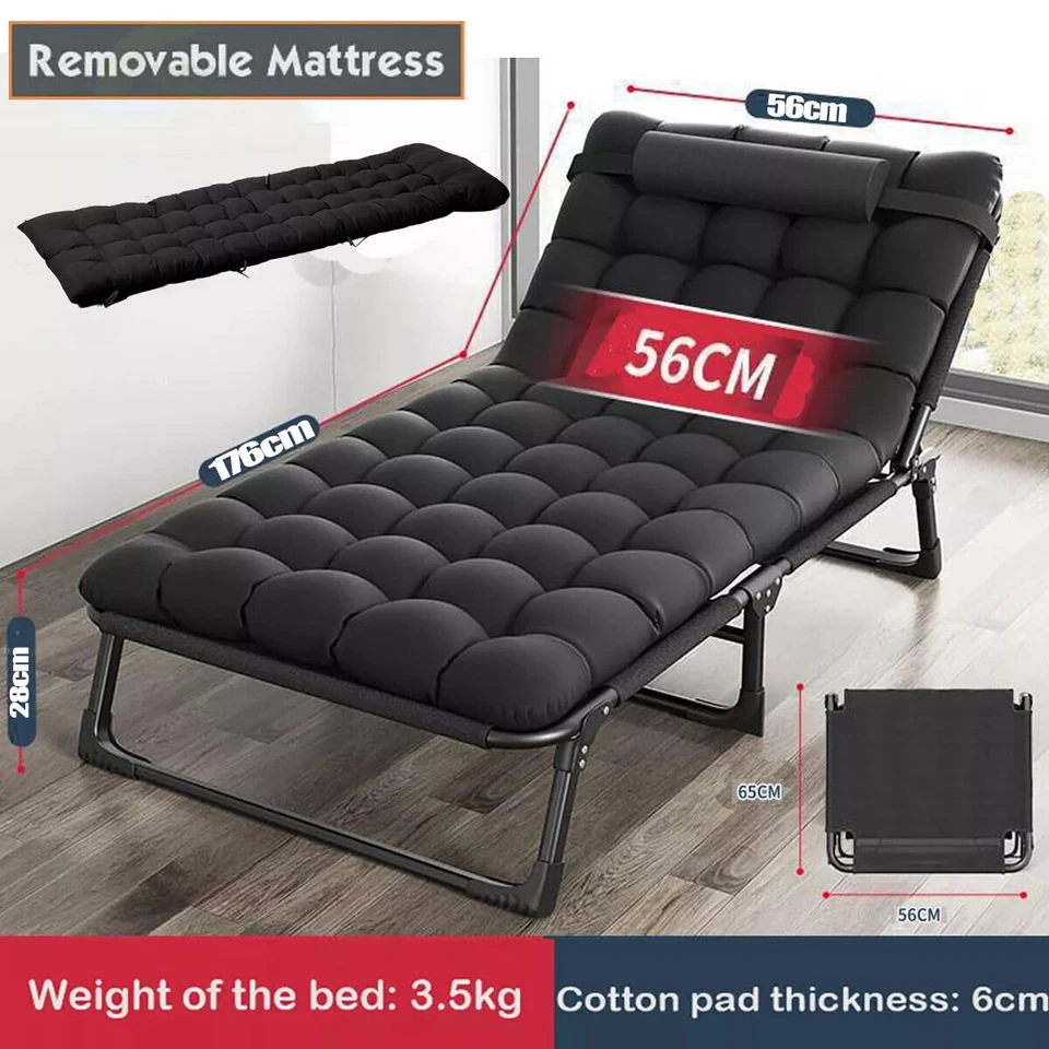 176cm Sonnenliege klappbar Gartenliege Strandliege mit Kissen Schwarz - Bild 1 von 4