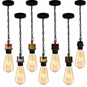 E27 Ceiling Rose Light Fitting Vintage Industrial Pendant Lamp Bulb Holder+Chain - Picture 1 of 25