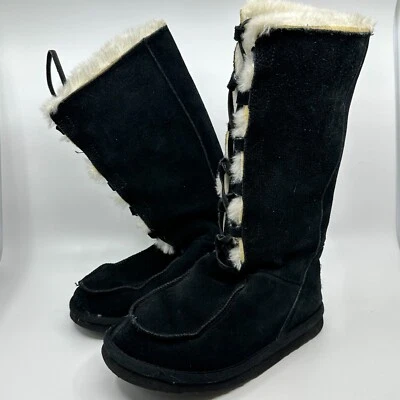 Ugg Australia Classic Tall  Boots Women 9 Black Suede Sheepskin Lace Up 5230 - Image 1 of 4