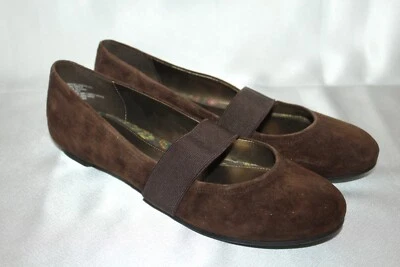Zapatos planos de ballet Sonoma marrón gamuza cuero SWANKY correa elástica talla 9 M Foto 1 de 4