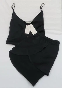 LADIES MARKS AND SPENCER BLACK DREAM SATIN SHORT PYJAMAS 2 PART SET SIZE 14 - Picture 1 of 8