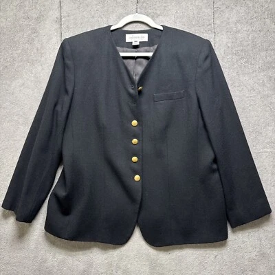 Jones New York Blazer 16 Вт Черные Золотые Кнопки Минималистский Силовой Костюм Officecore - Изображение 1 из 4